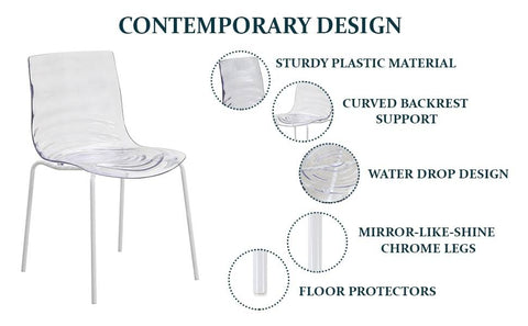 Astor Water Ripple Design Dining Chair in White Stainless Steel Set of 4