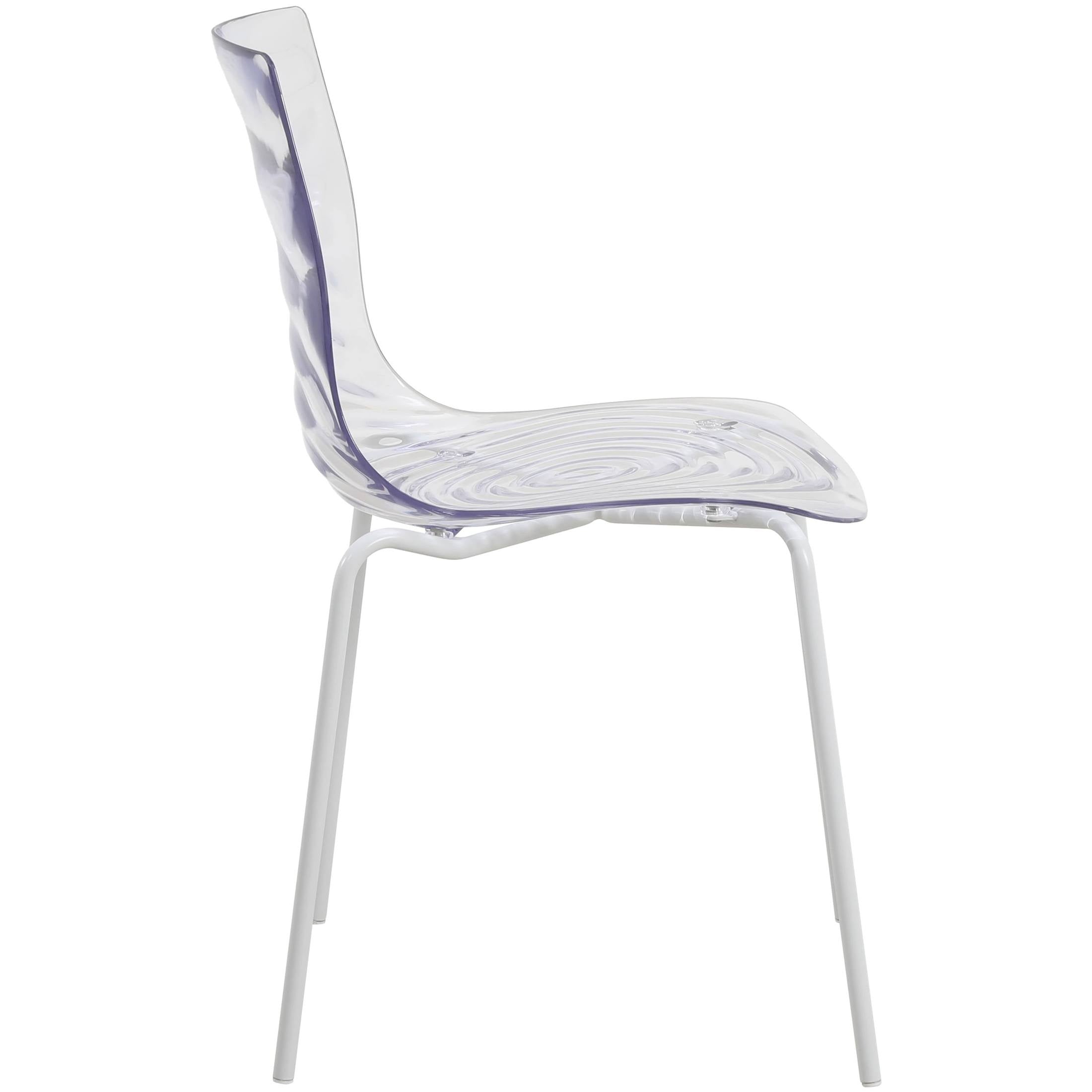 Astor Water Ripple Design Dining Chair in White Stainless Steel Set of 4