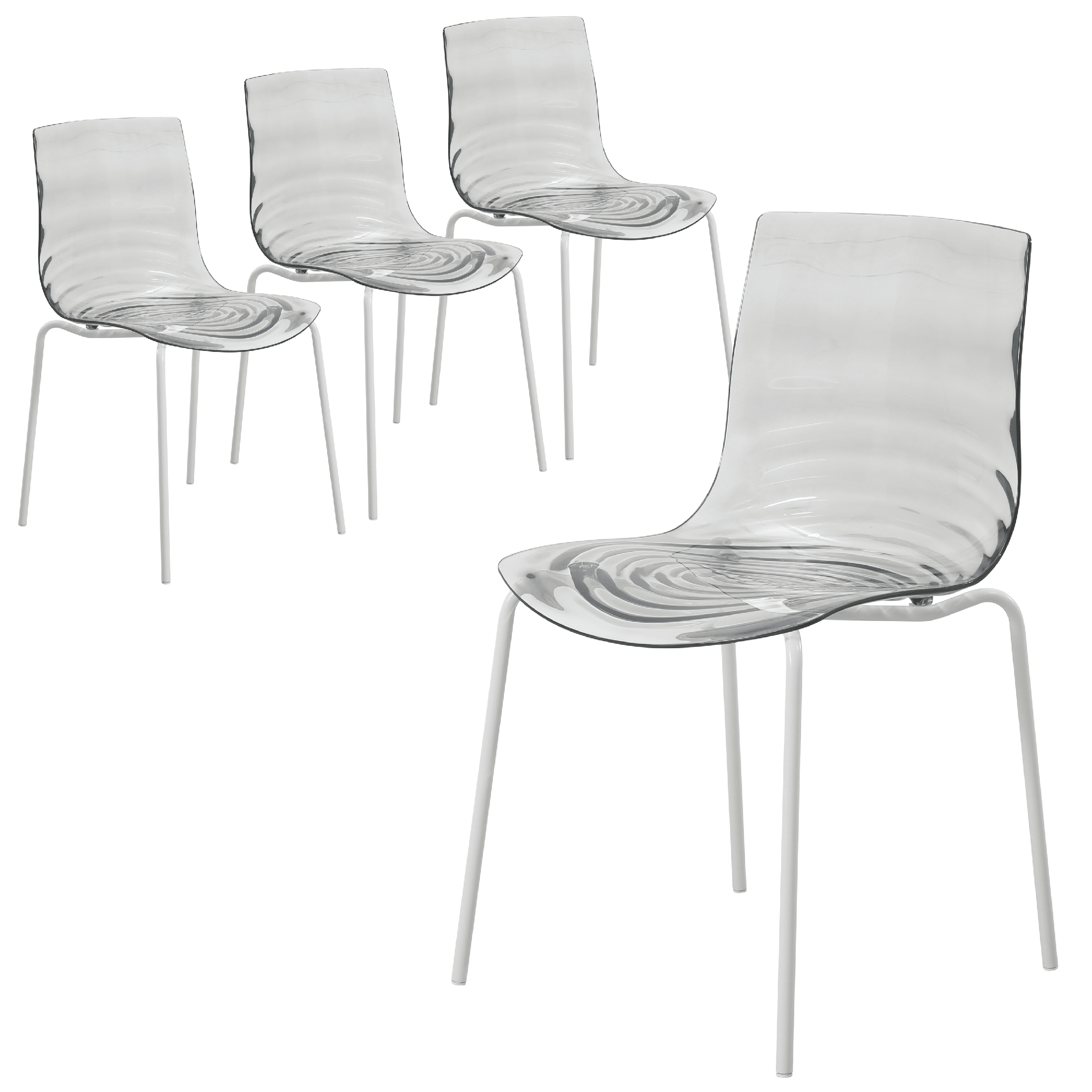 Astor Water Ripple Design Dining Chair in White Stainless Steel Set of 4