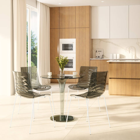 Astor Water Ripple Design Dining Chair in White Stainless Steel Set of 4