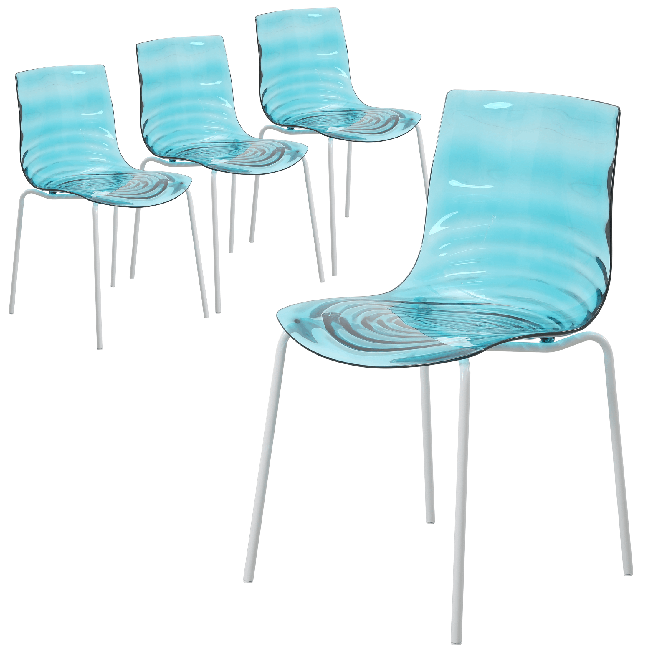 Astor Water Ripple Design Dining Chair in White Stainless Steel Set of 4