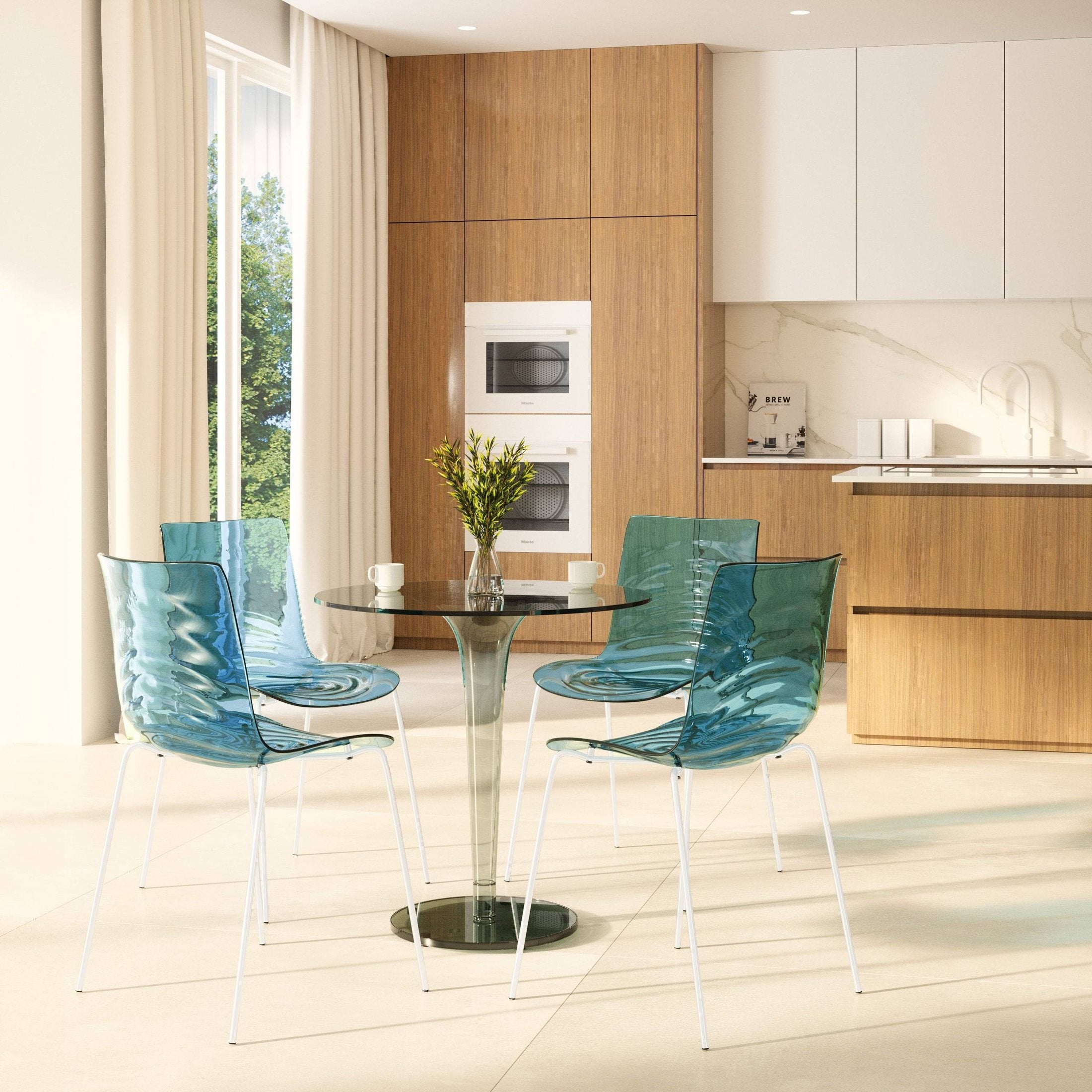 Astor Water Ripple Design Dining Chair in White Stainless Steel Set of 4