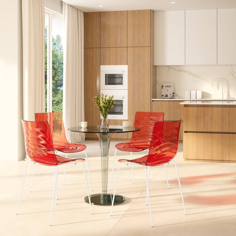 Astor Water Ripple Design Dining Chair in White Stainless Steel Set of 4