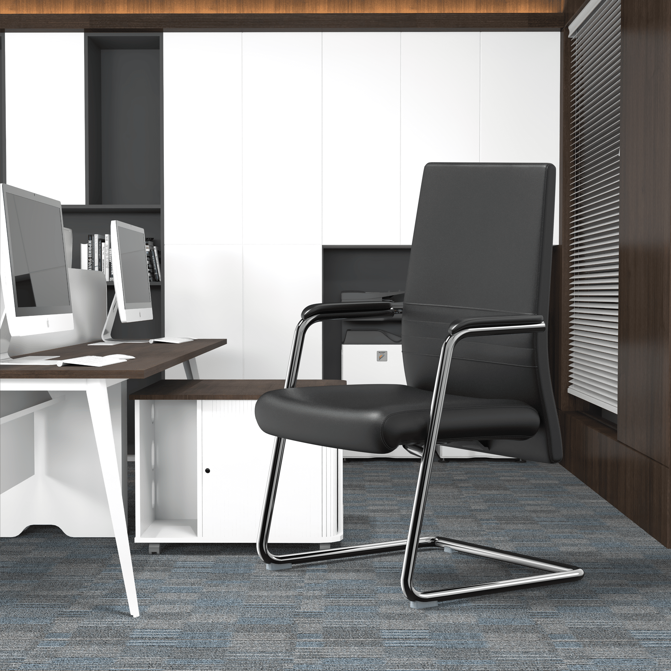 Aleen Office Chair with Upholstered Seat and Metal Armrest