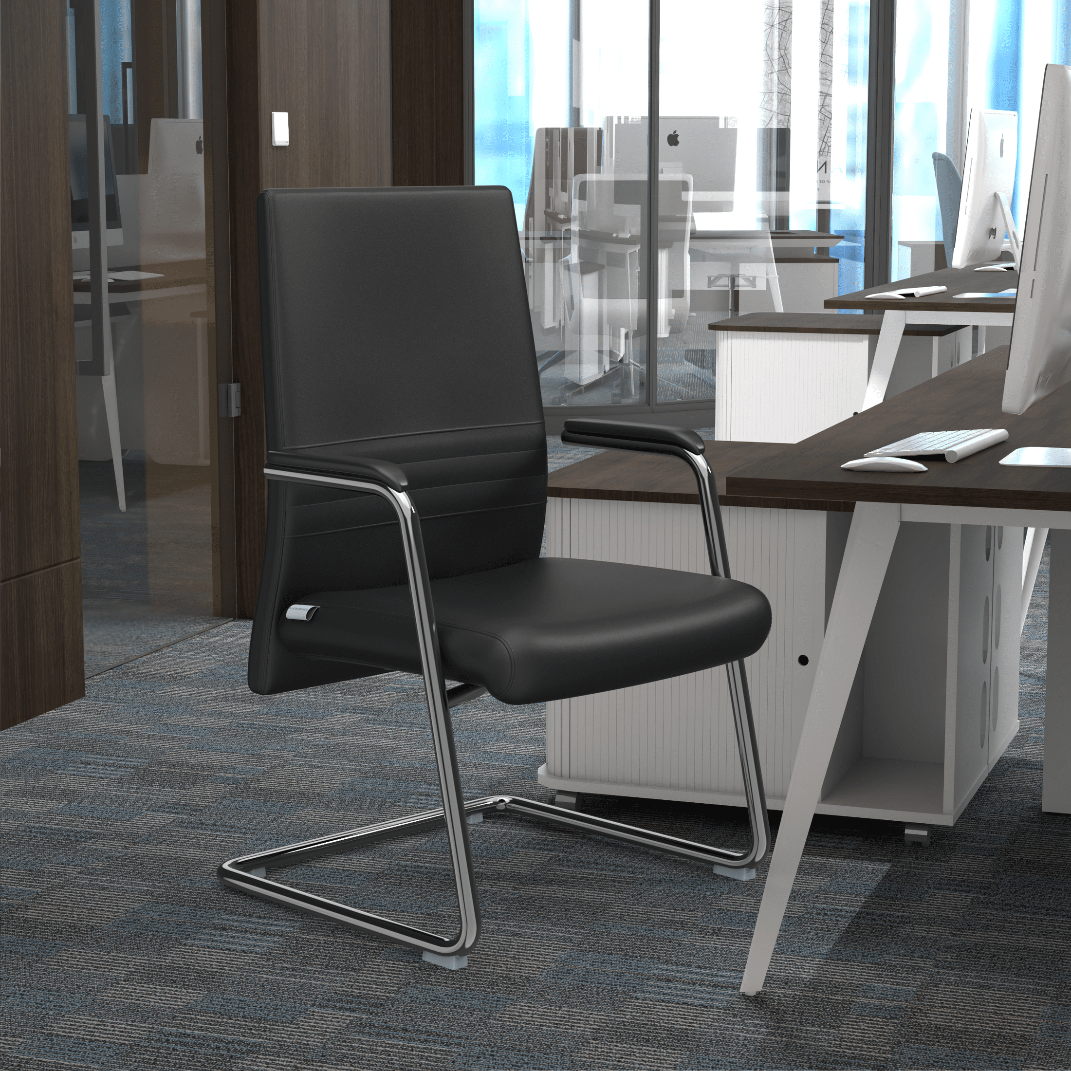 Aleen Office Chair with Upholstered Seat and Metal Armrest