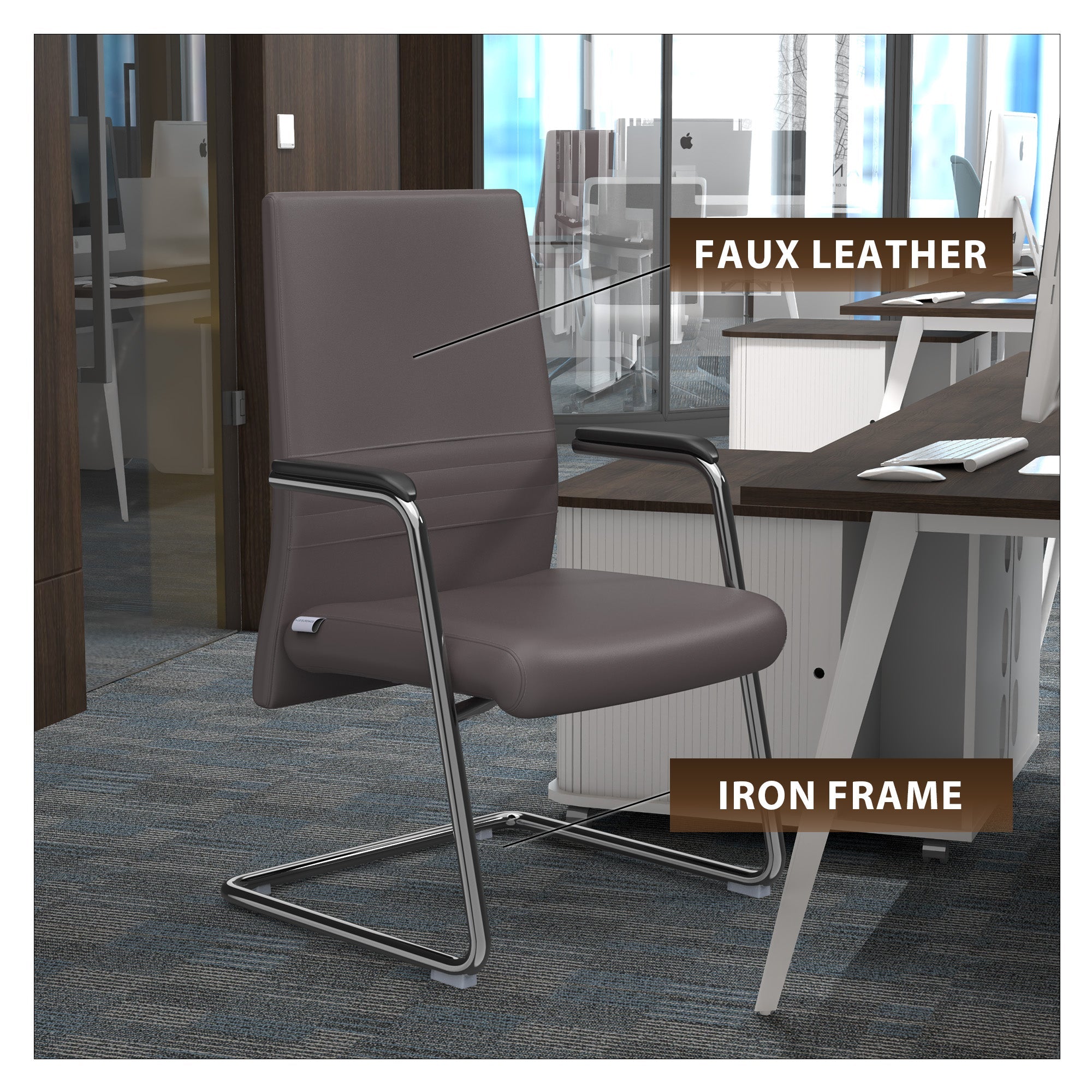 Aleen Office Chair with Upholstered Seat and Metal Armrest