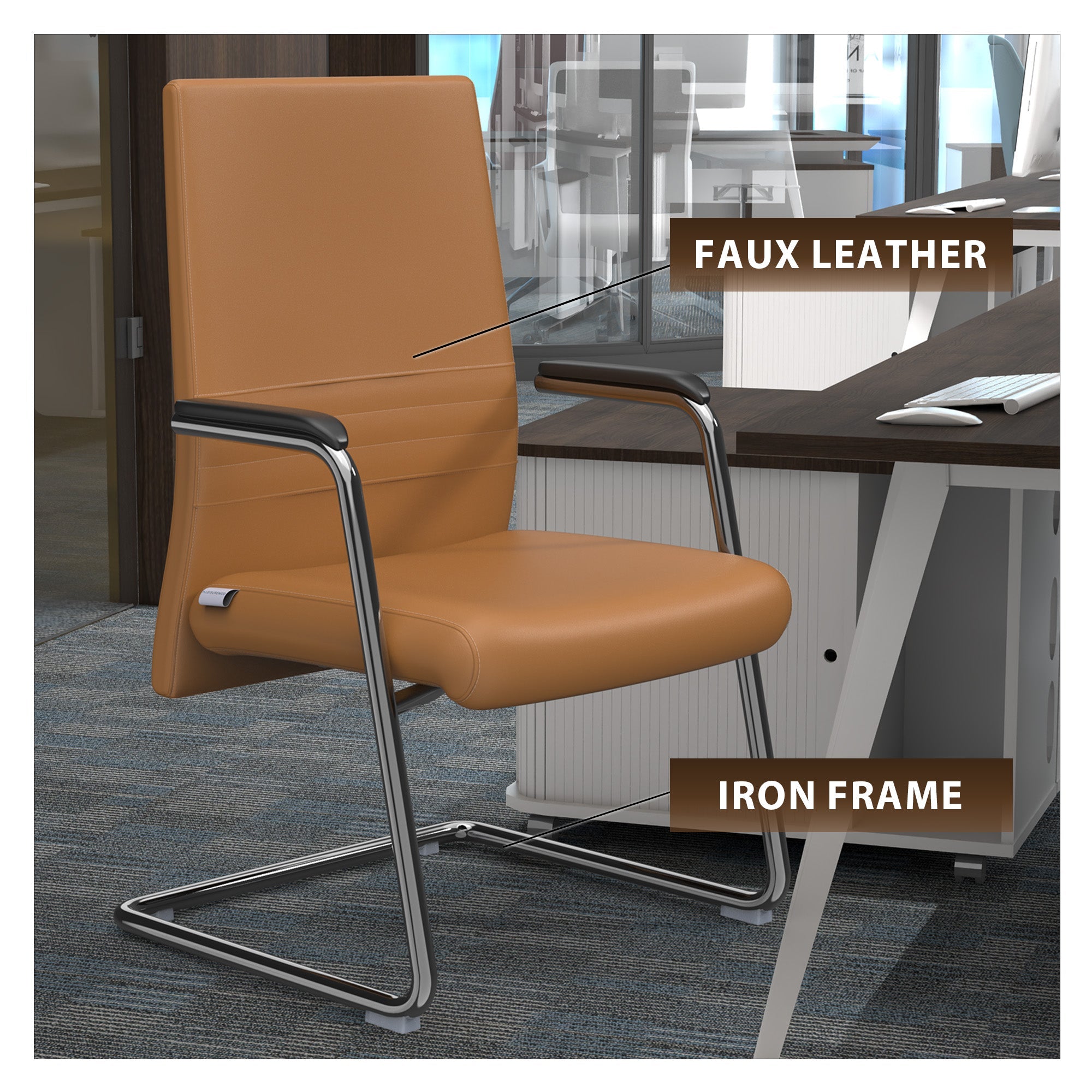 Aleen Office Chair with Upholstered Seat and Metal Armrest