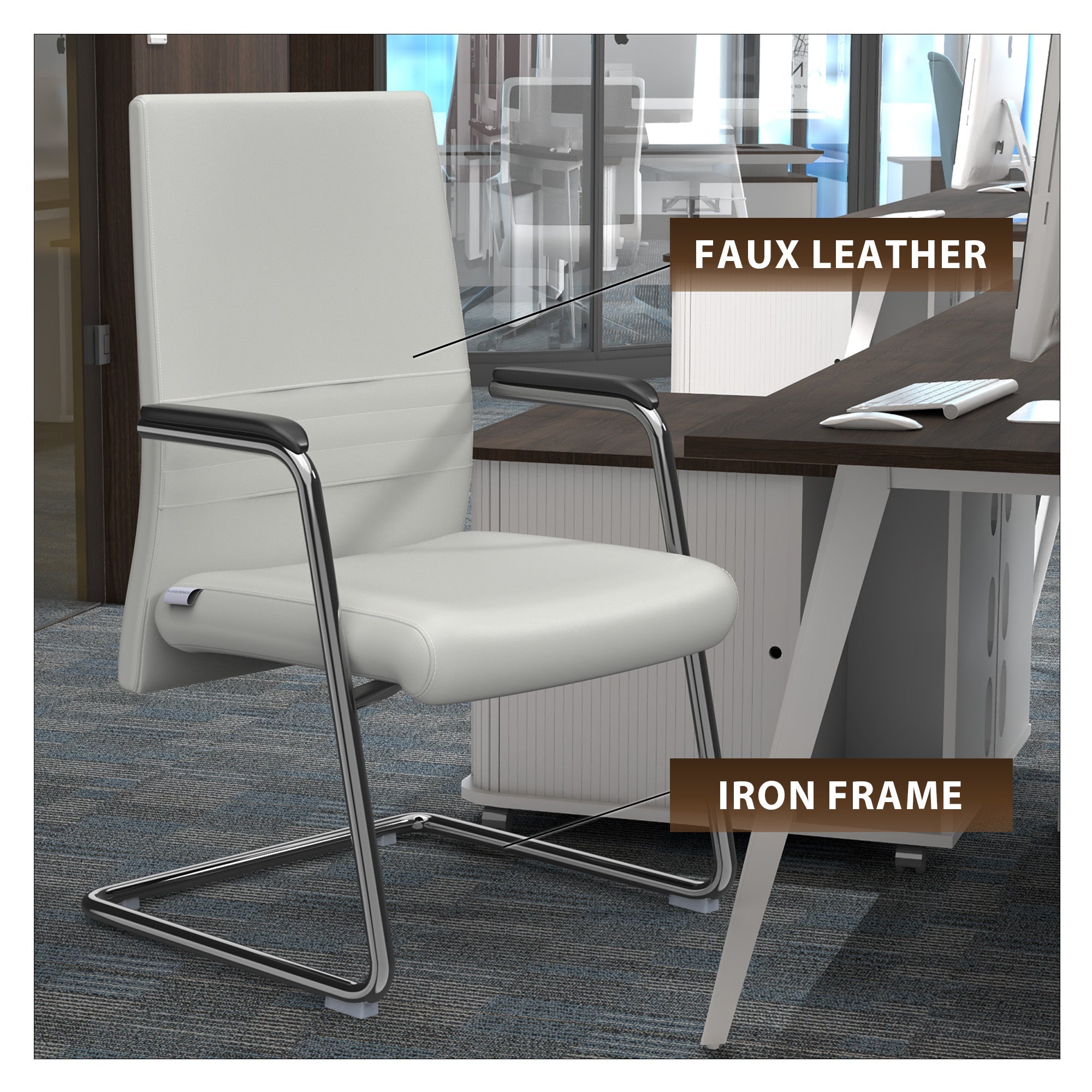 Aleen Office Chair with Upholstered Seat and Metal Armrest