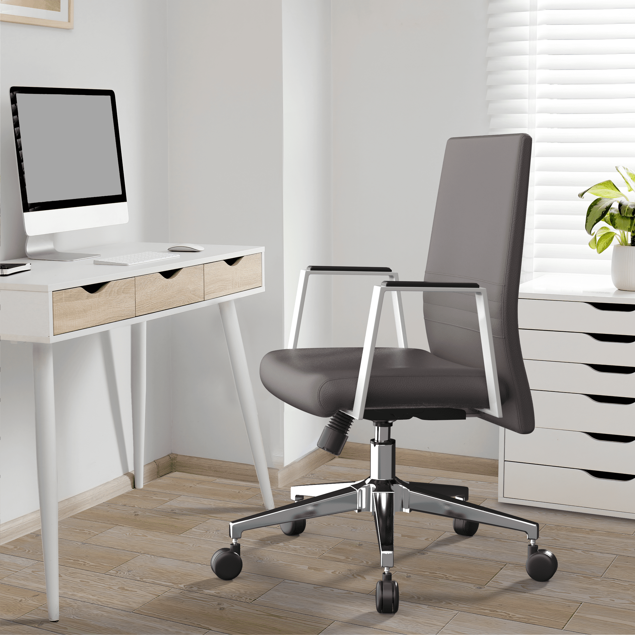 Aleen Leather Office Chair with Adjustable Height, Tilt and 360 Degree Swivel