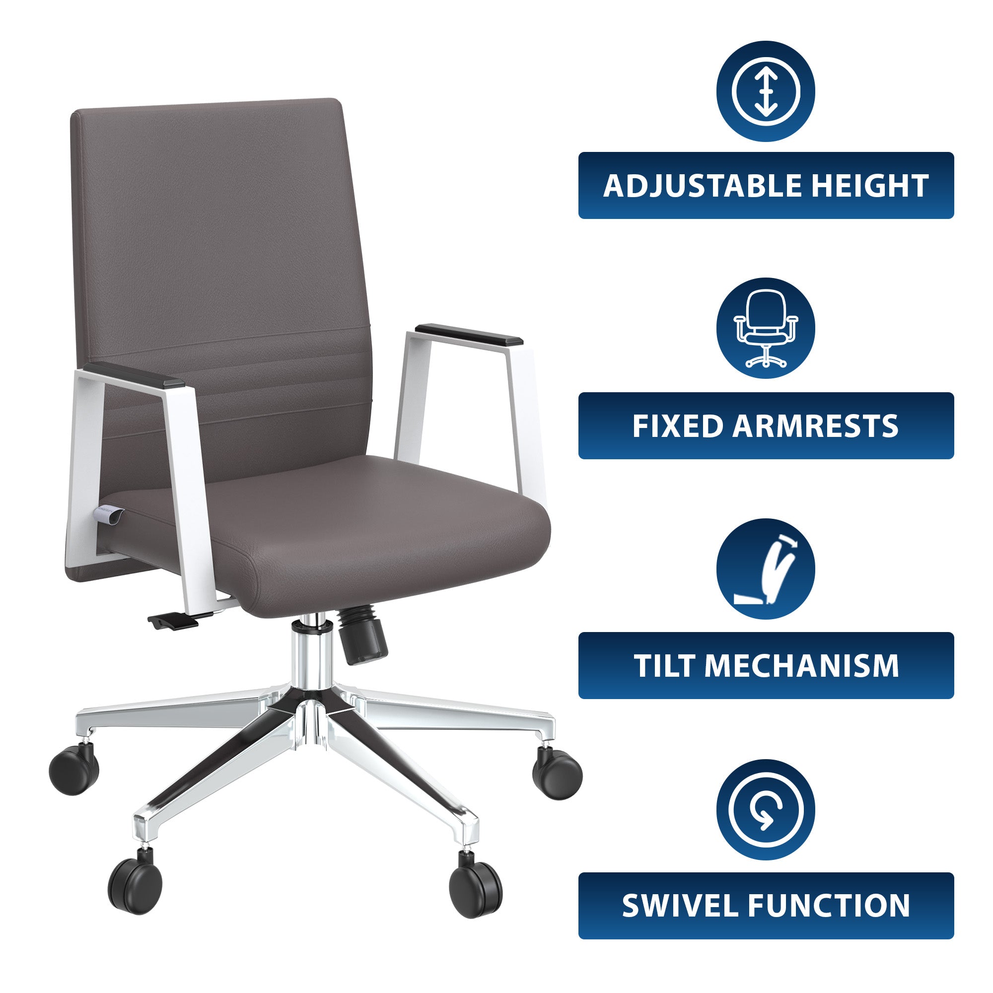 Aleen Leather Office Chair with Adjustable Height, Tilt and 360 Degree Swivel