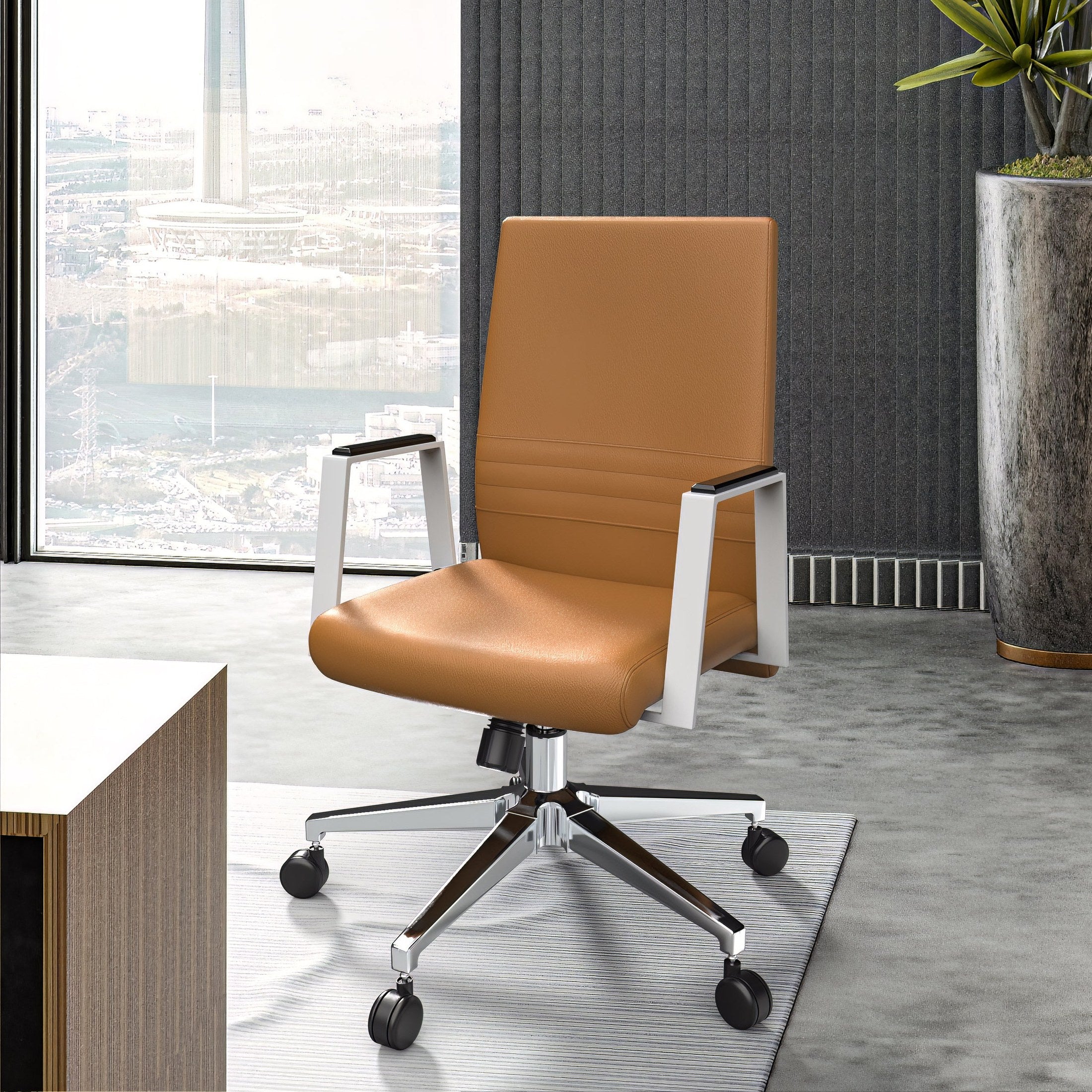 Aleen Leather Office Chair with Adjustable Height, Tilt and 360 Degree Swivel