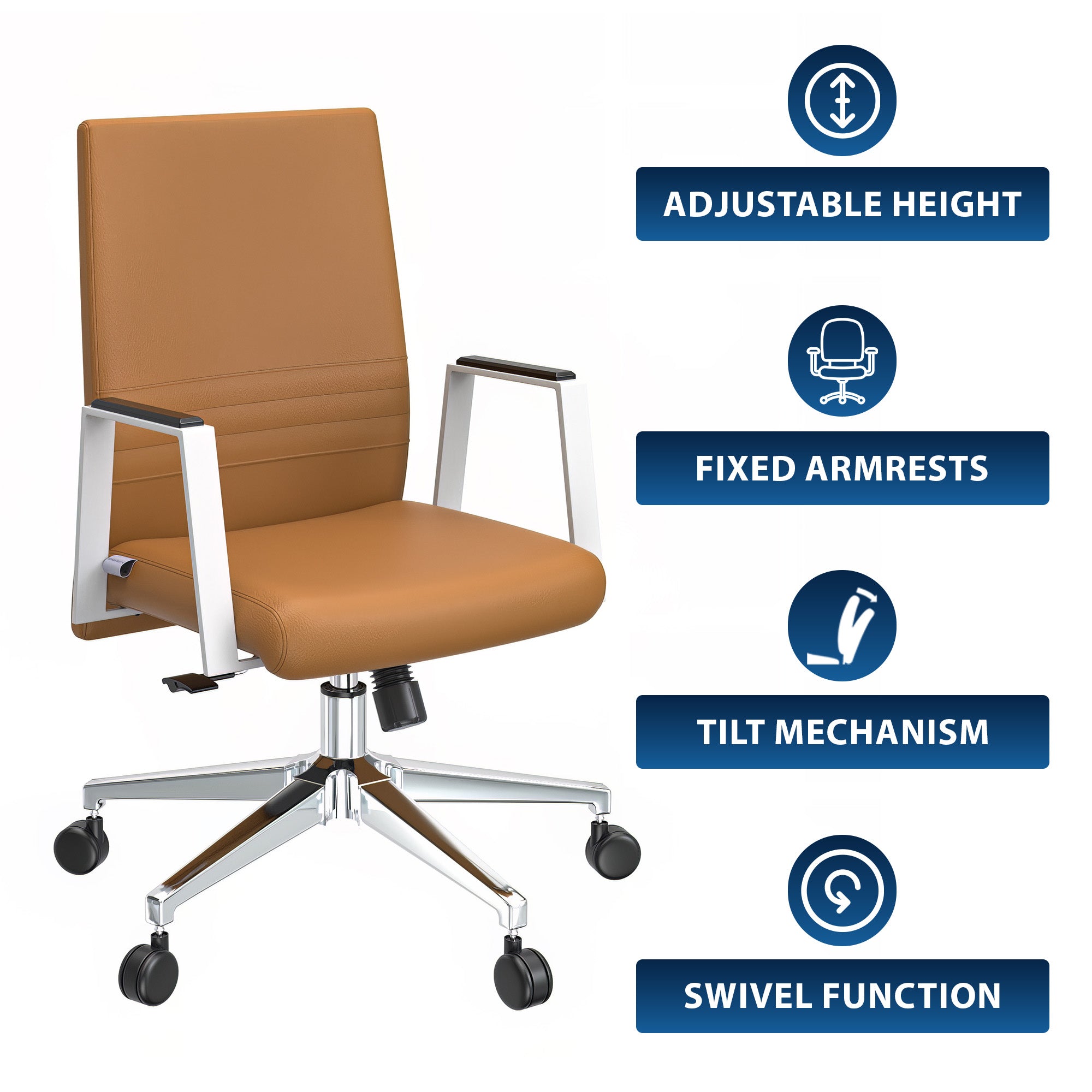 Aleen Leather Office Chair with Adjustable Height, Tilt and 360 Degree Swivel