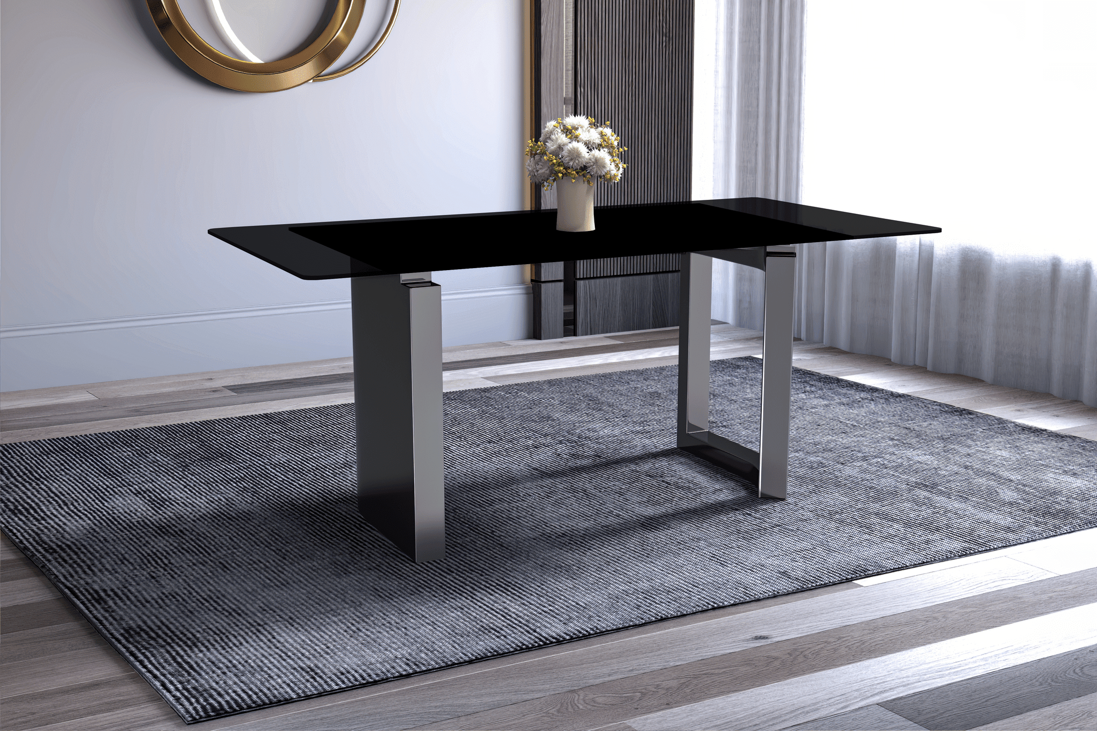 Astra Rectangular Dining Table with Stone/Glass Tabletop and Stainless-Steel Base