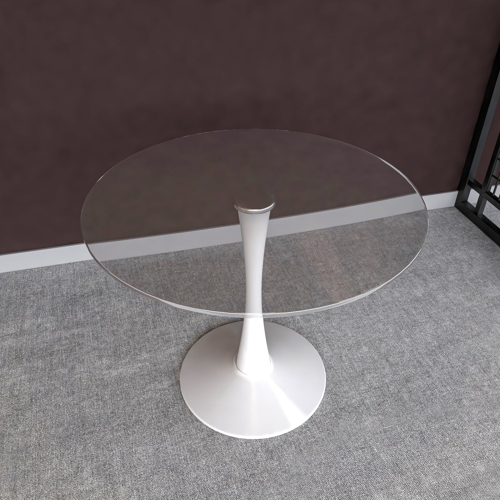 Bristol Round Dining Table with Glass Top and Iron Pedestal Base