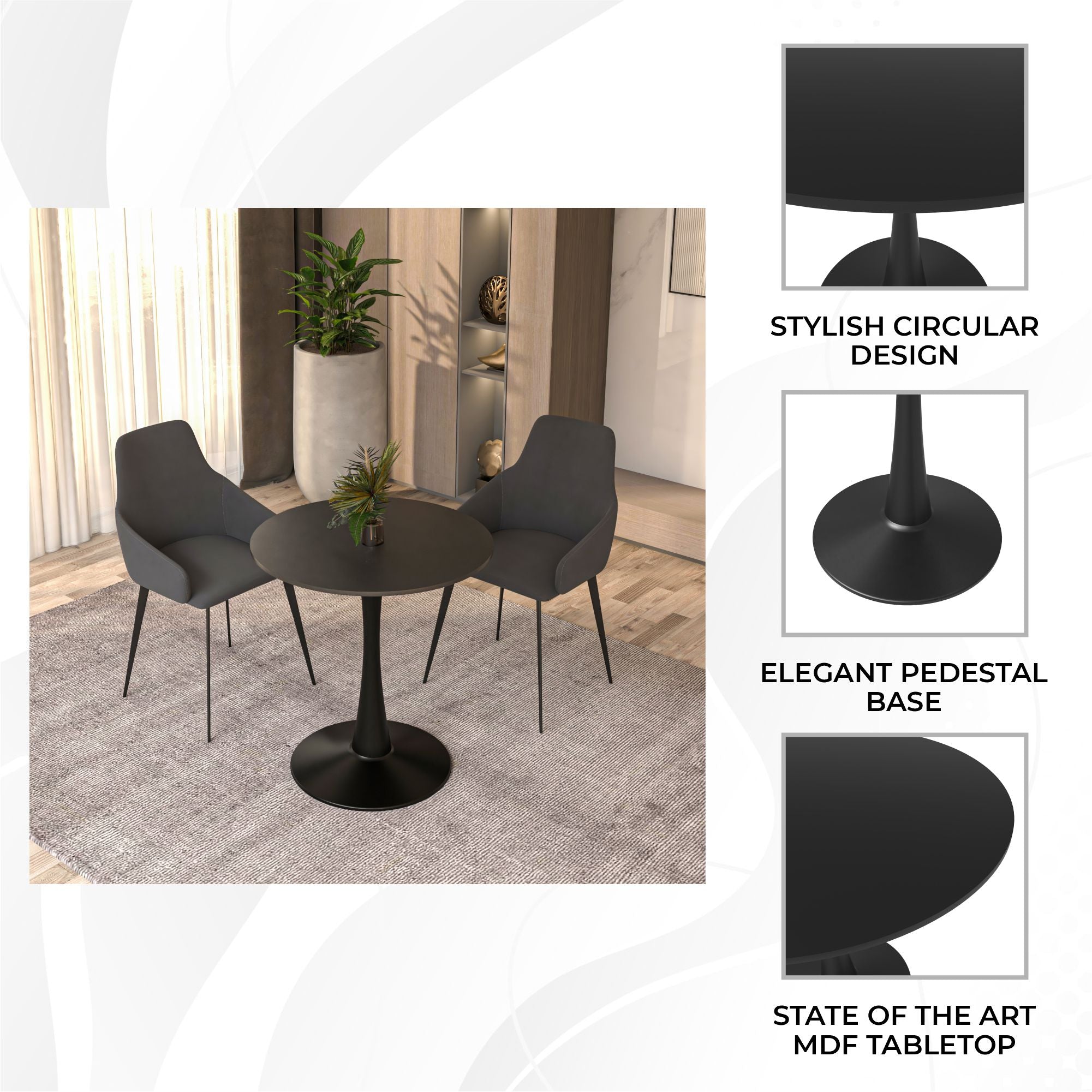 Bristol 24" Round Dining Table with MDF Wood Tabletop in Black Steel