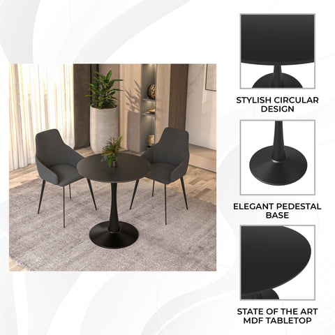 Bristol 24" Round Dining Table with MDF Wood Tabletop in Black Steel