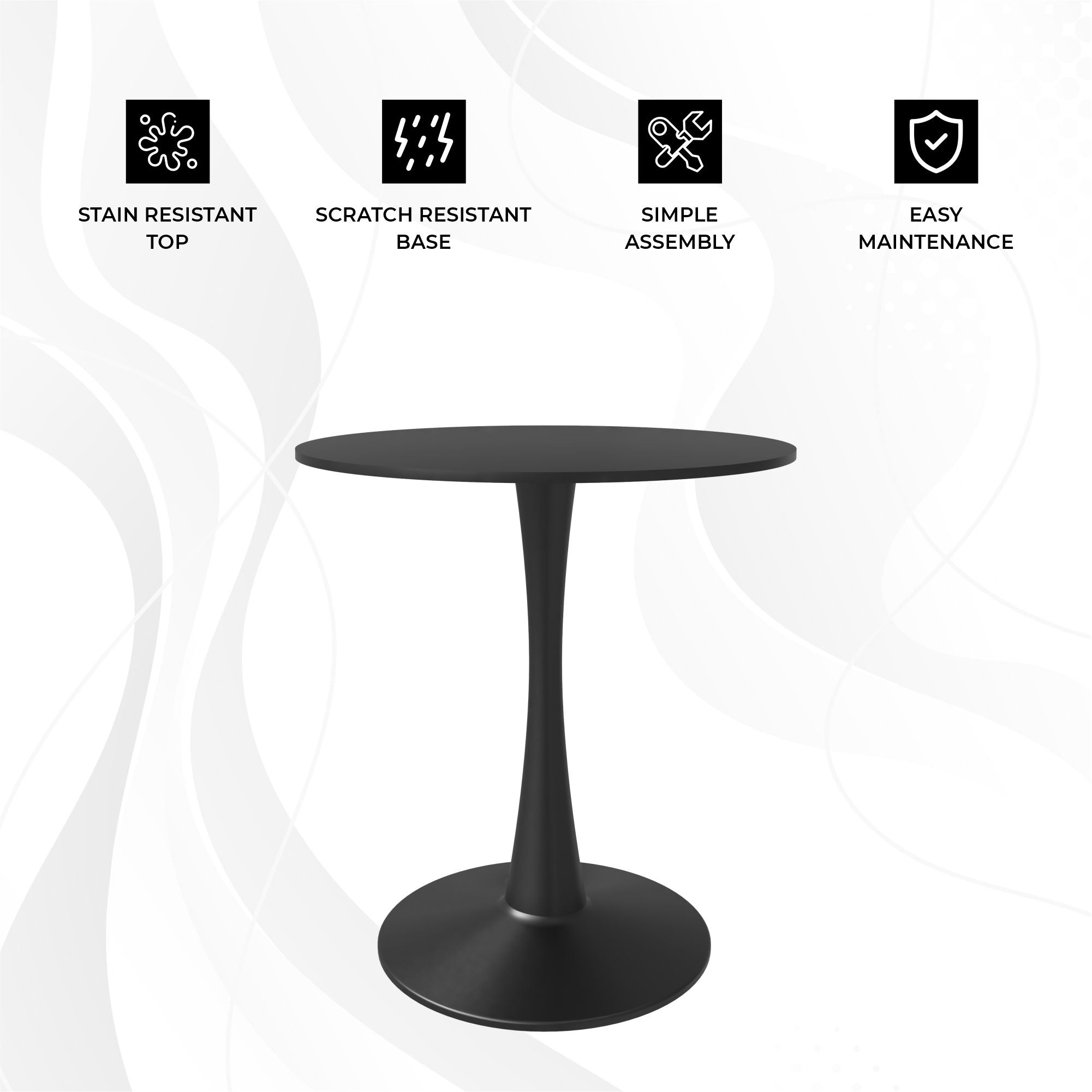 Bristol 24" Round Dining Table with MDF Wood Tabletop in Black Steel