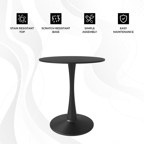 Bristol 24" Round Dining Table with MDF Wood Tabletop in Black Steel