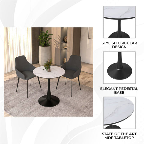 Bristol 24" Round Dining Table with MDF Wood Tabletop in Black Steel