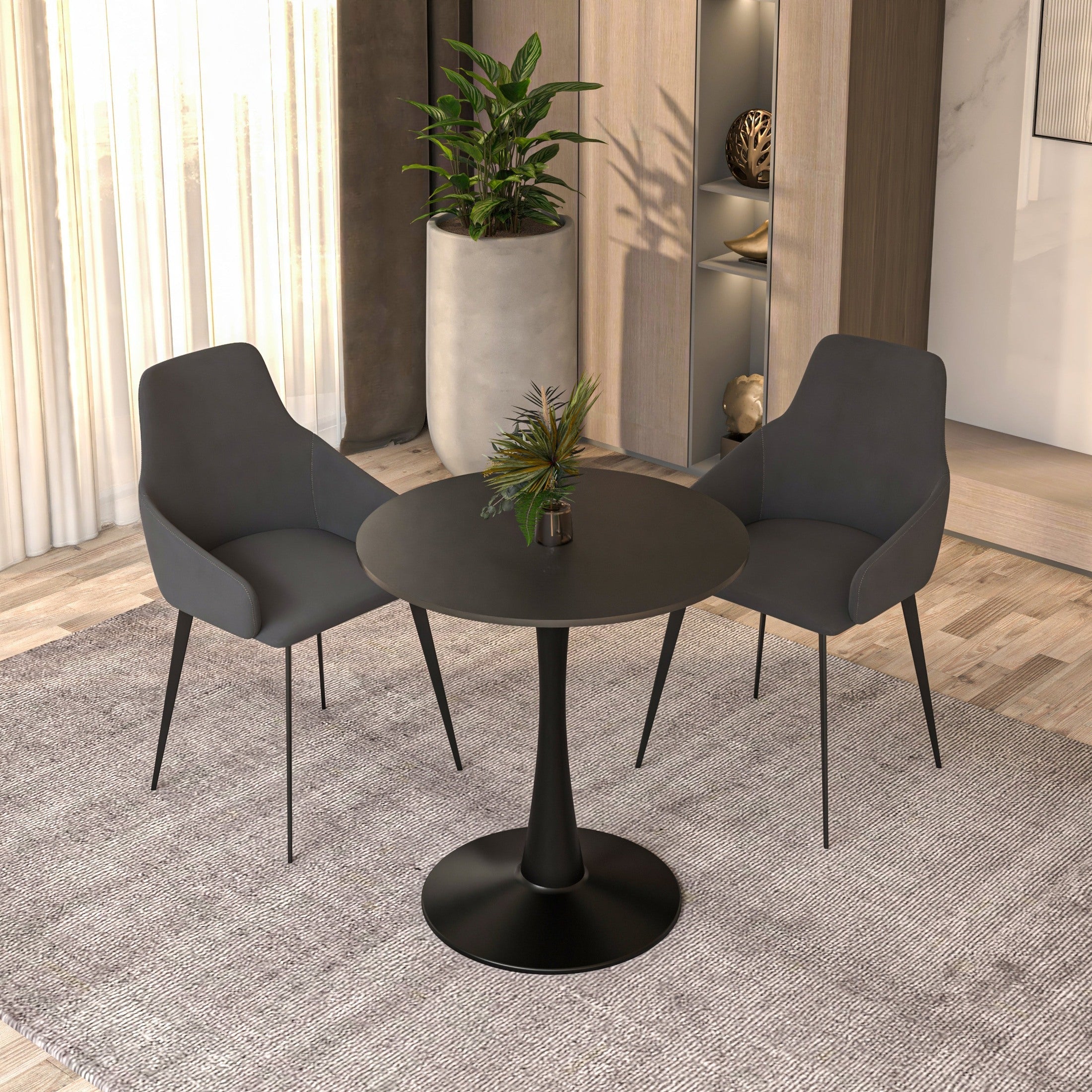 Bristol 27" Round Dining Table with MDF Wood Tabletop in Black Steel