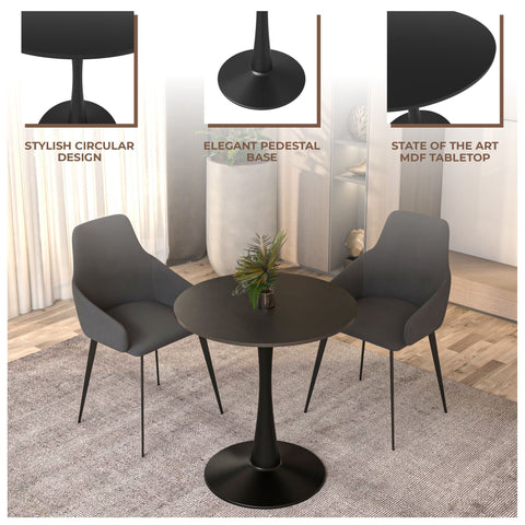 Bristol 27" Round Dining Table with MDF Wood Tabletop in Black Steel