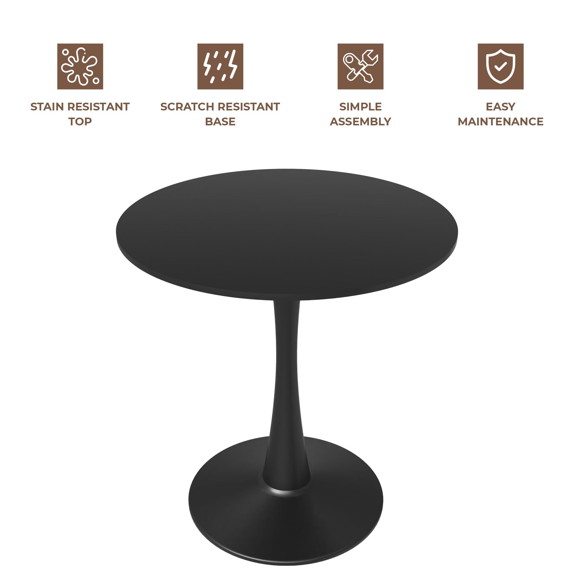 Bristol 27" Round Dining Table with MDF Wood Tabletop in Black Steel