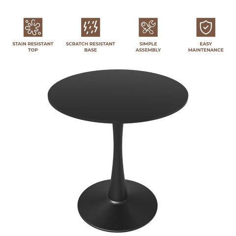 Bristol 27" Round Dining Table with MDF Wood Tabletop in Black Steel