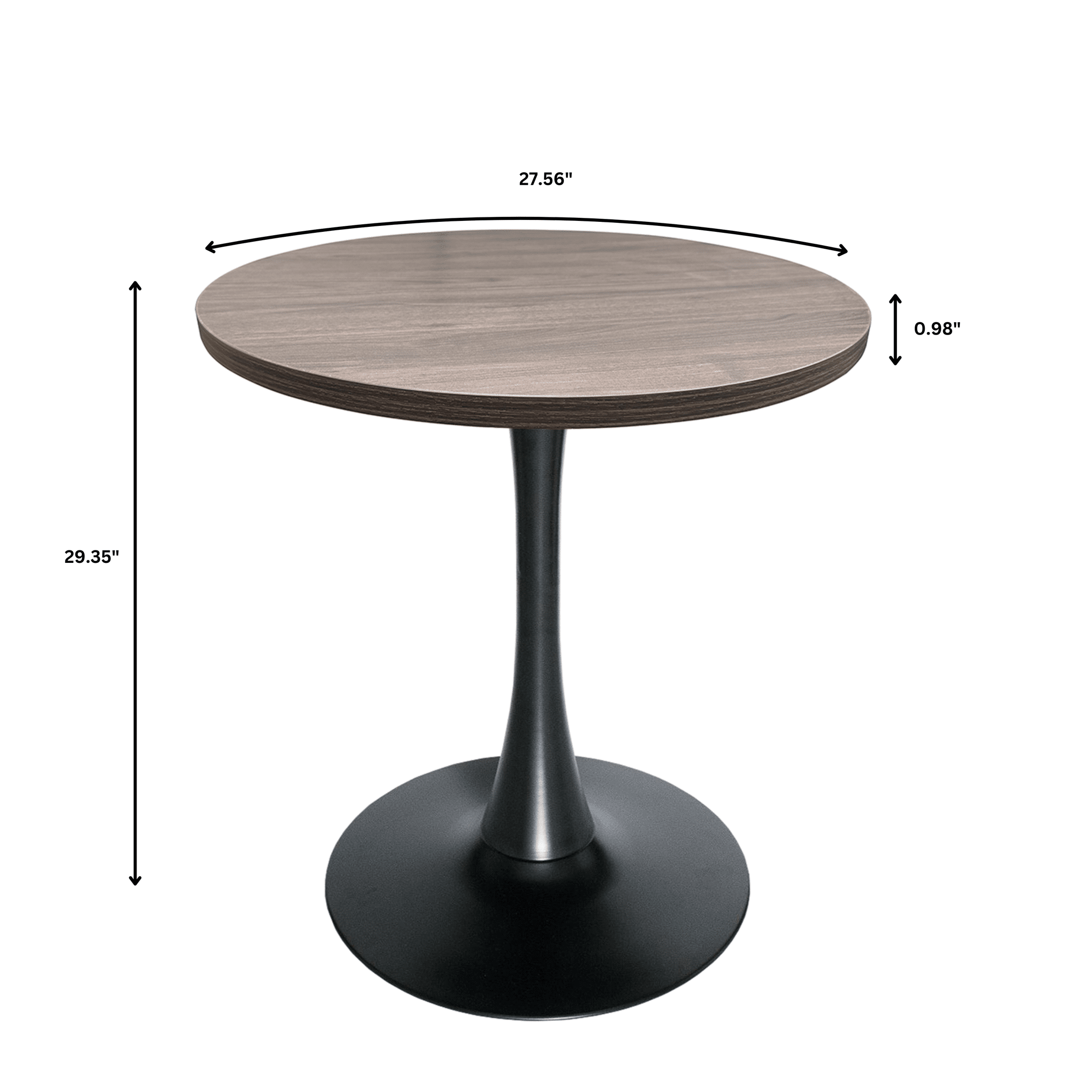 Bristol Round Dining Table with 27" MDF Tabletop and Black Iron Pedestal Base