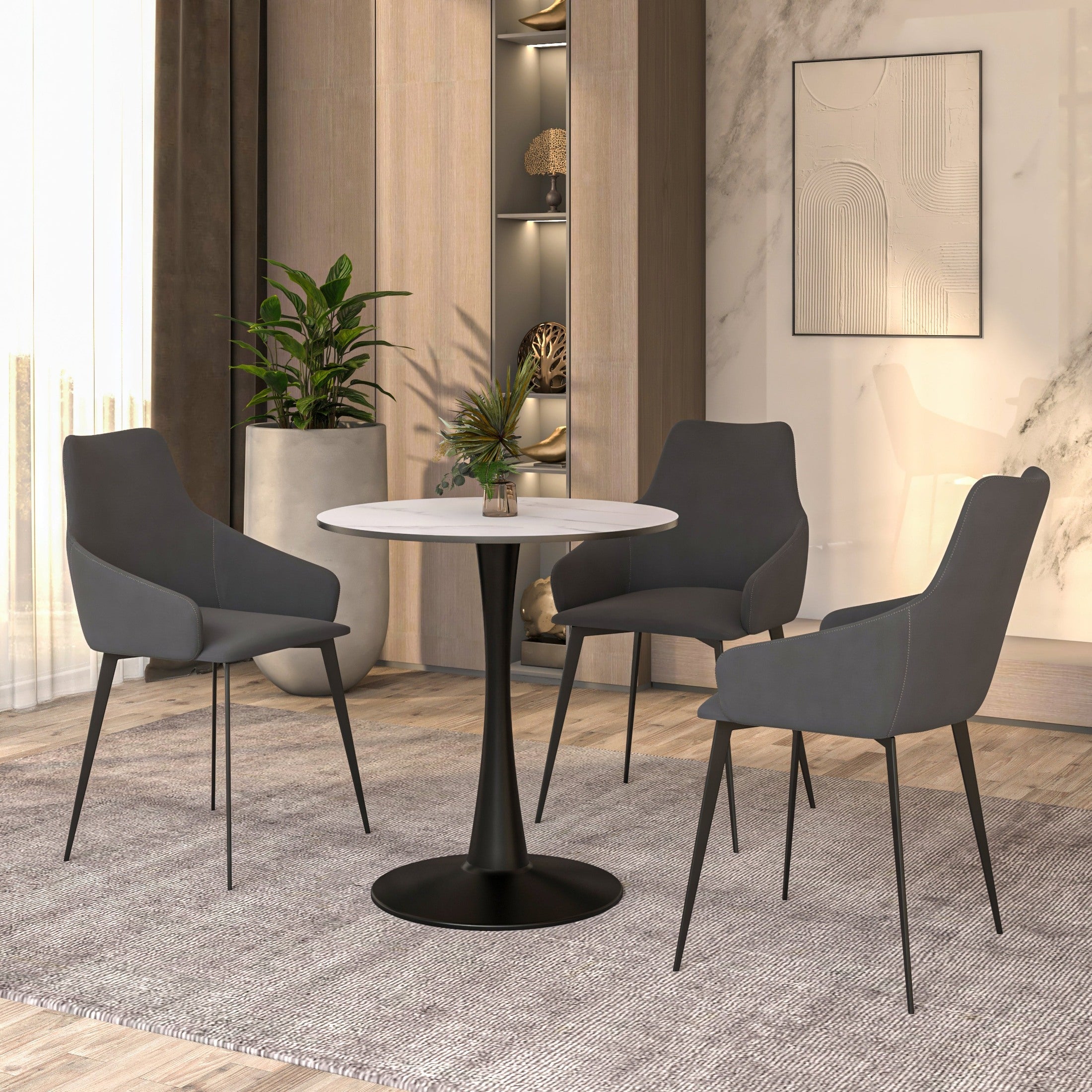 Bristol 27" Round Dining Table with MDF Wood Tabletop in Black Steel