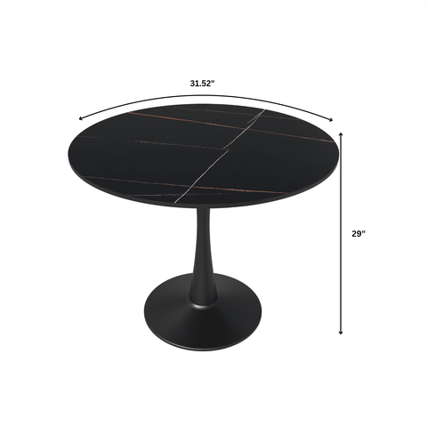 Bristol 31" Round Dining Table with Sintered Stone Tabletop in Black Steel