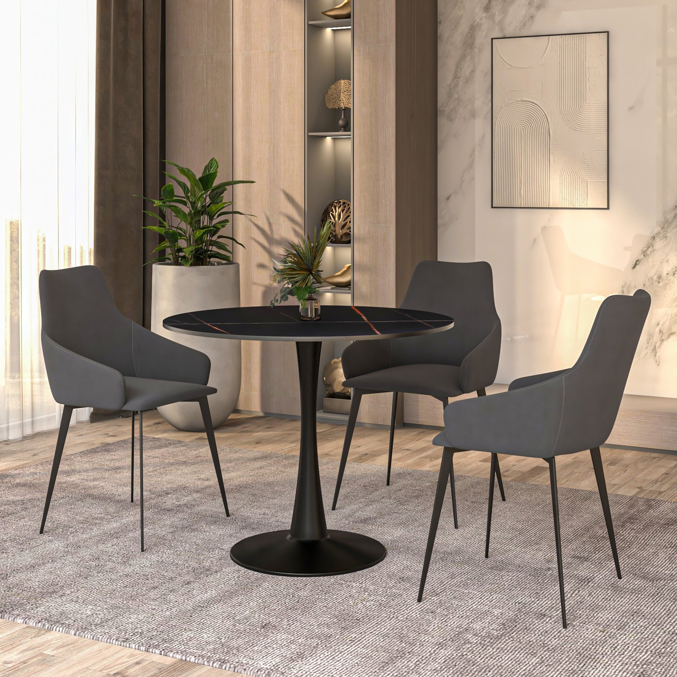 Bristol 31" Round Dining Table with Sintered Stone Tabletop in Black Steel