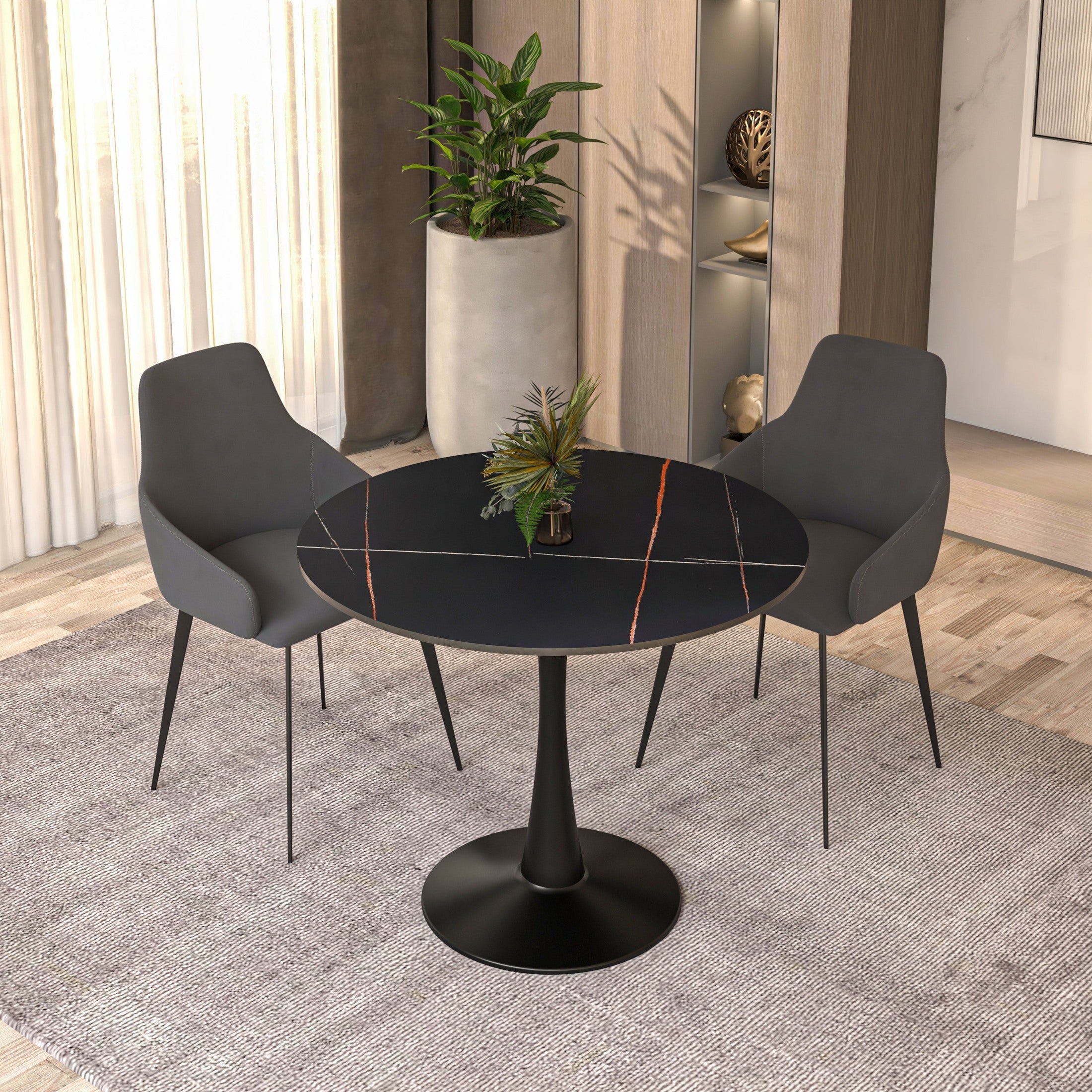 Bristol 31" Round Dining Table with Sintered Stone Tabletop in Black Steel