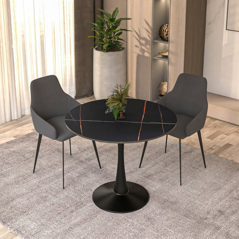 Bristol 31" Round Dining Table with Sintered Stone Tabletop in Black Steel