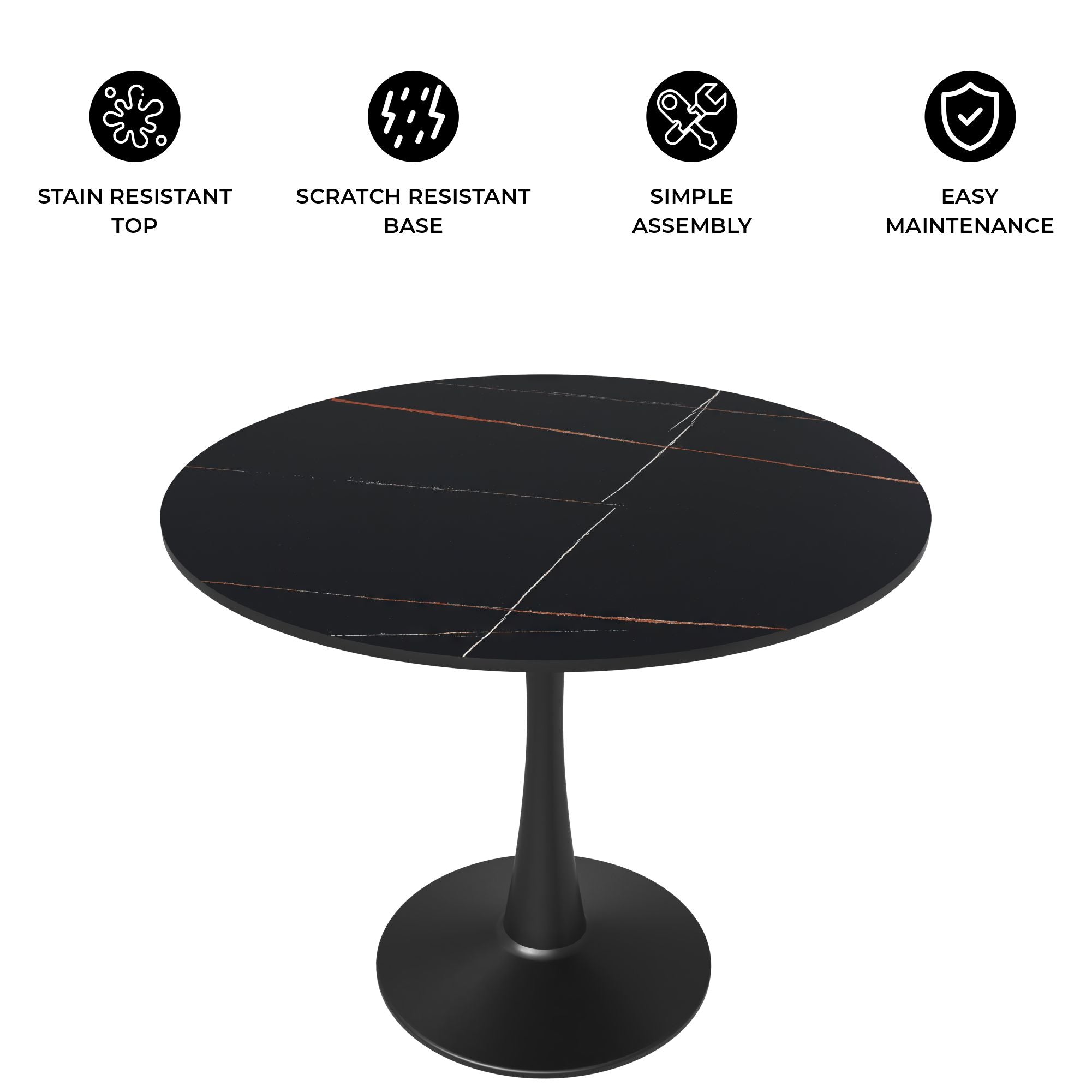 Bristol 31" Round Dining Table with Sintered Stone Tabletop in Black Steel