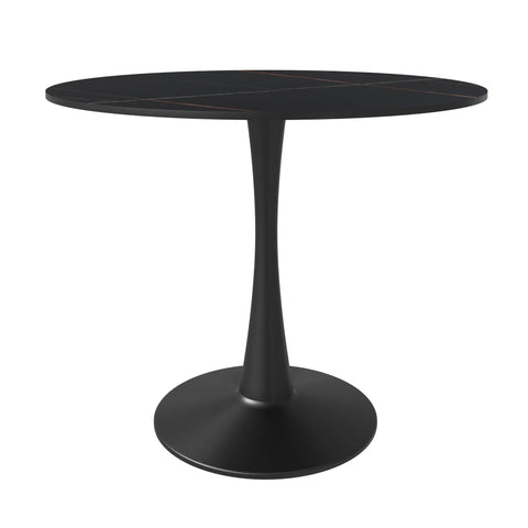 Bristol 31" Round Dining Table with Sintered Stone Tabletop in Black Steel