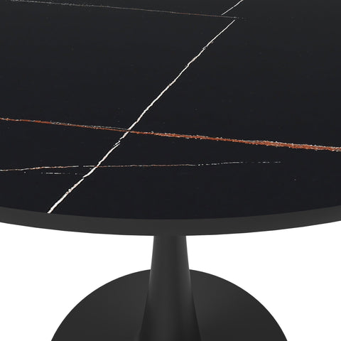 Bristol 31" Round Dining Table with Sintered Stone Tabletop in Black Steel