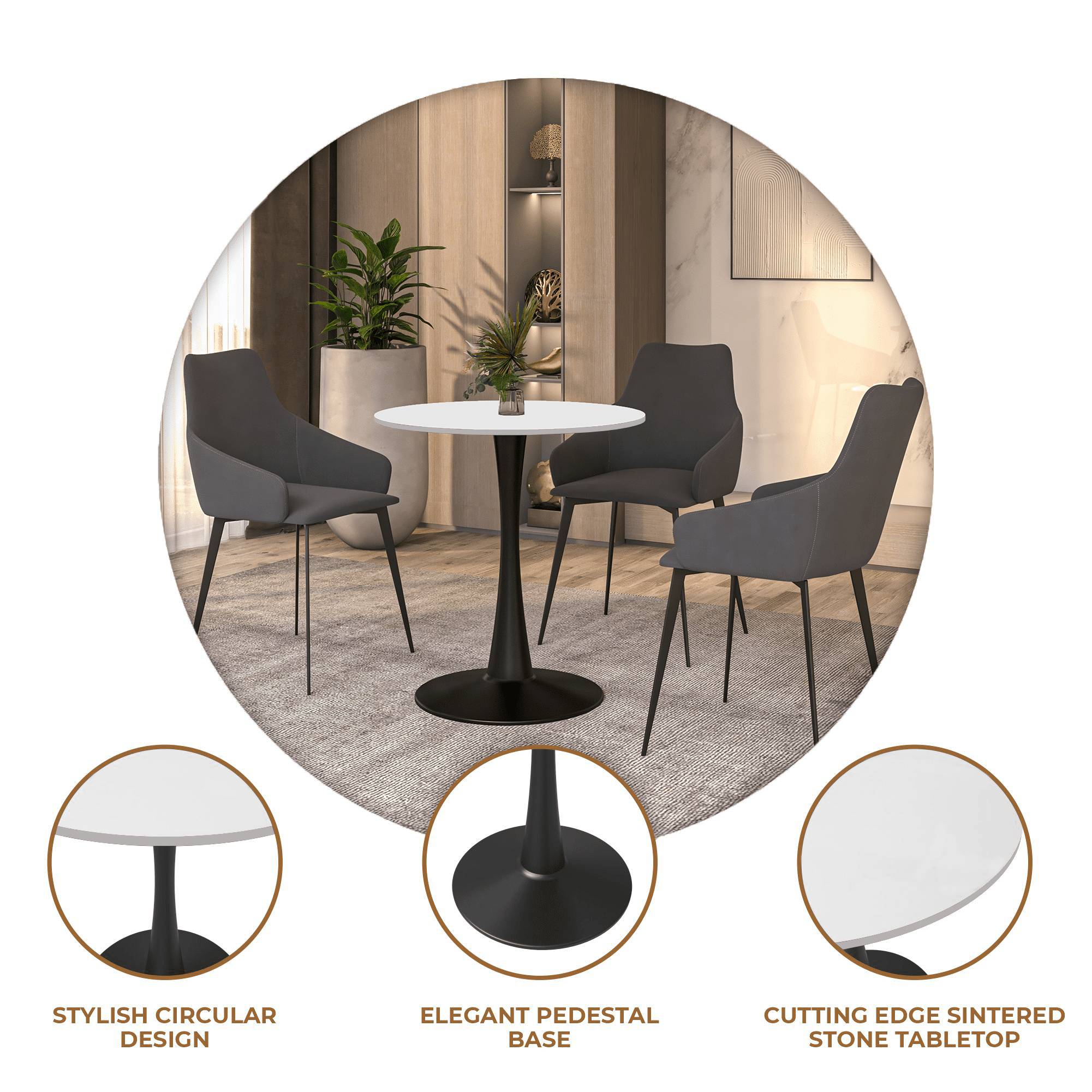 Bristol 27" Round Dining Table with MDF Wood Tabletop in Black Steel