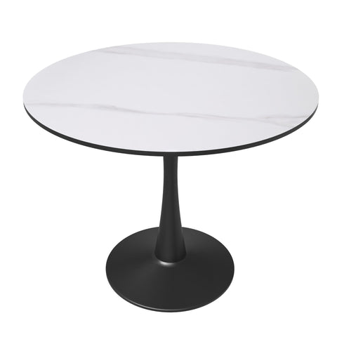 Bristol 31" Round Dining Table with Sintered Stone Tabletop in Black Steel