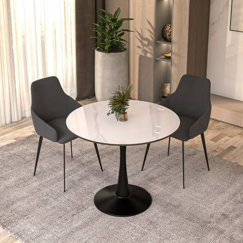 Bristol 31" Round Dining Table with Sintered Stone Tabletop in Black Steel