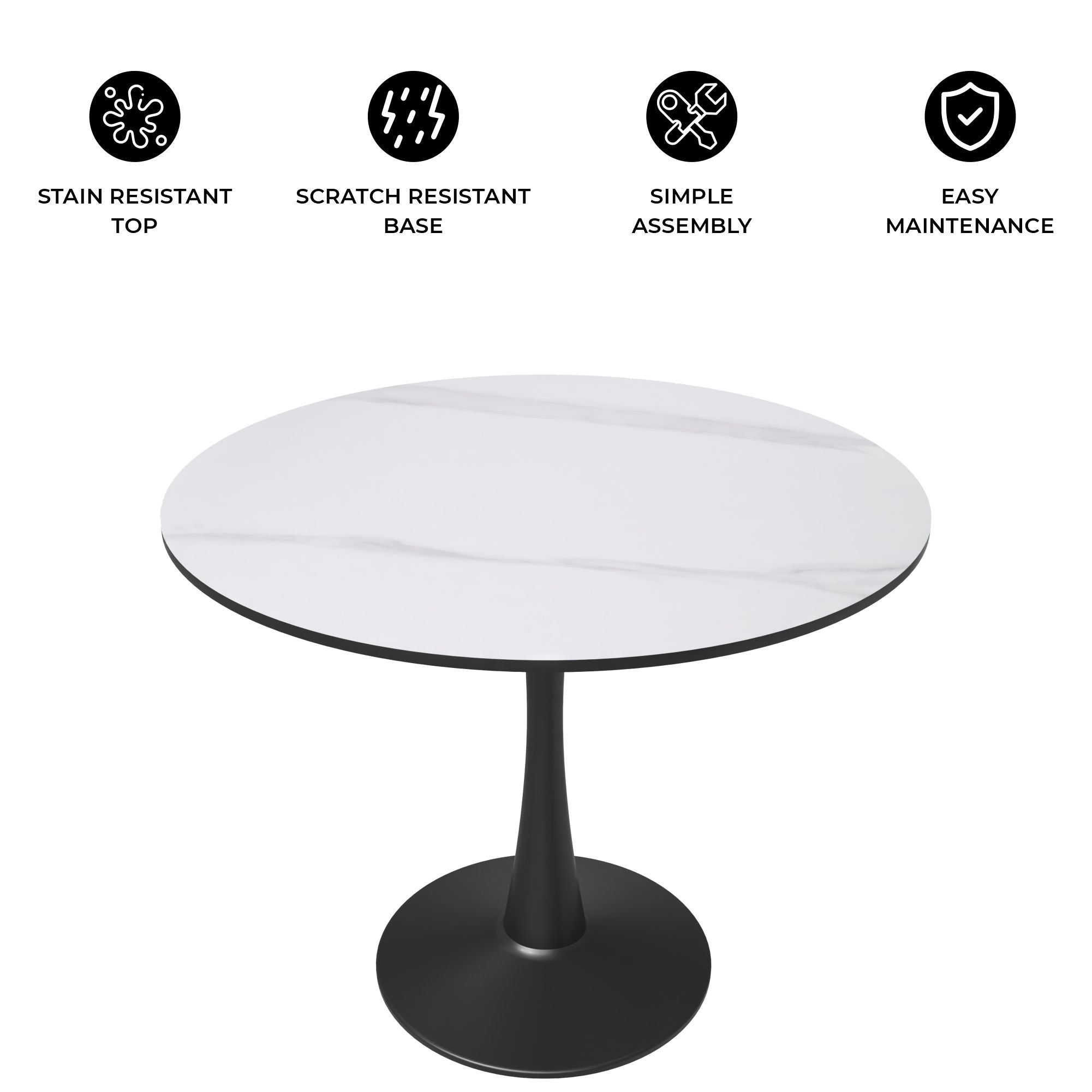 Bristol 31" Round Dining Table with Sintered Stone Tabletop in Black Steel