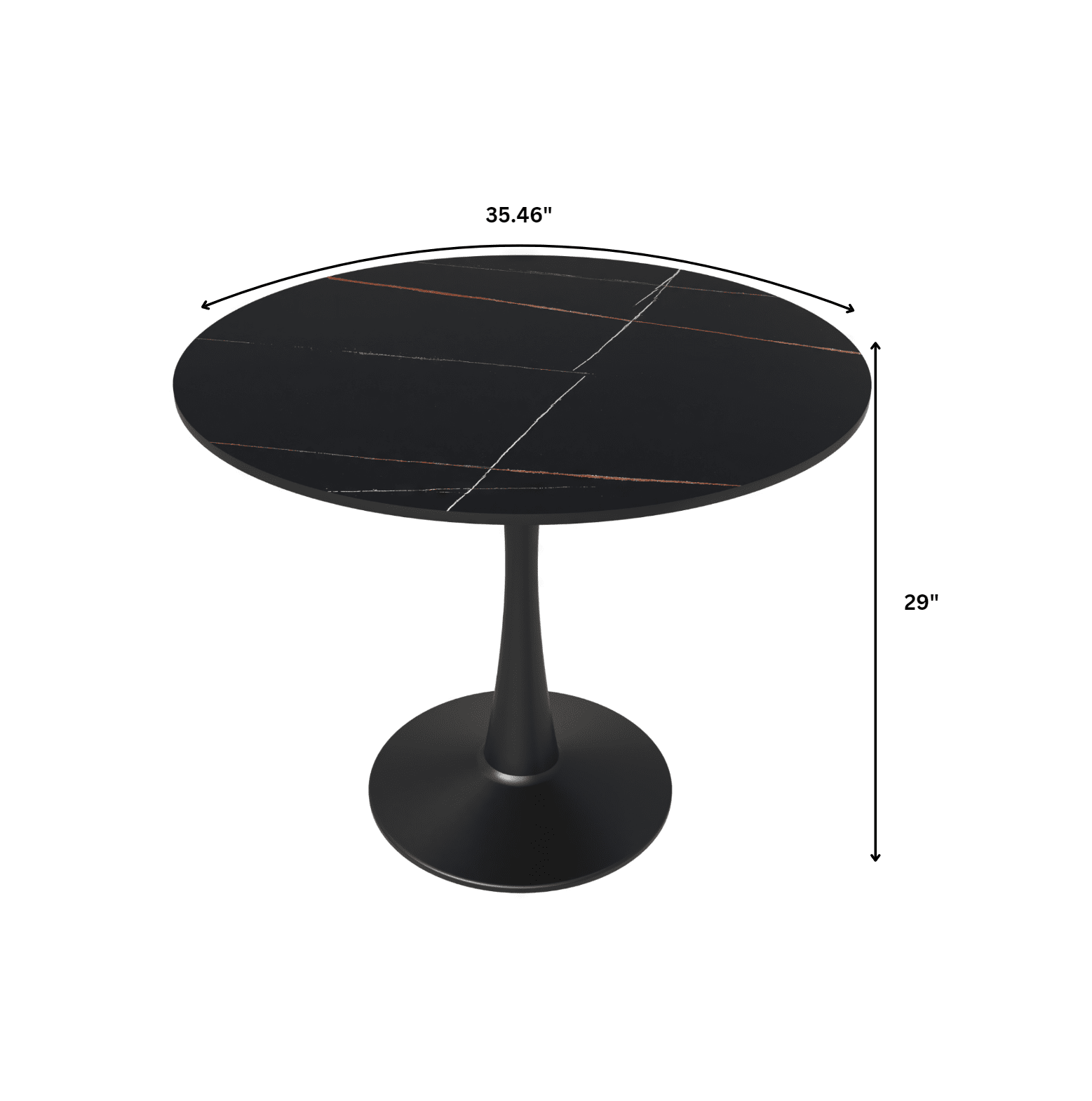 Bristol 35" Round Dining Table with Sintered Stone Tabletop in Black Steel