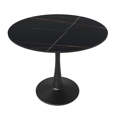 Bristol 35" Round Dining Table with Sintered Stone Tabletop in Black Steel