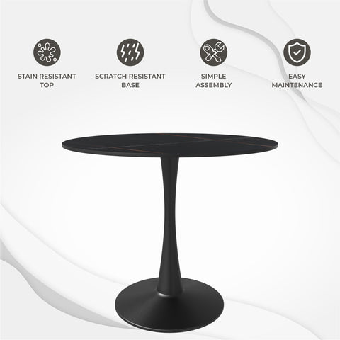 Bristol 35" Round Dining Table with Sintered Stone Tabletop in Black Steel