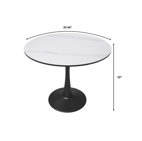 Bristol 35" Round Dining Table with Sintered Stone Tabletop in Black Steel