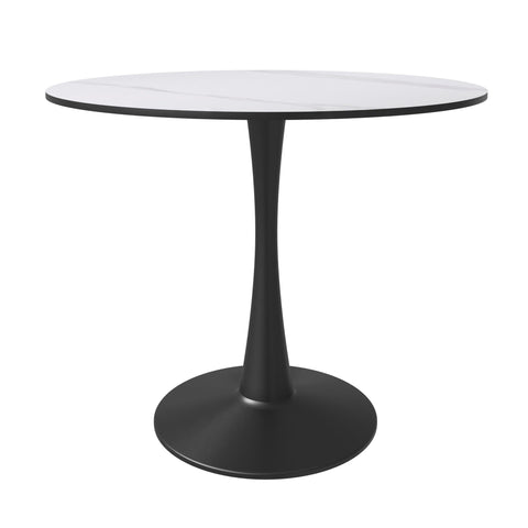 Bristol 35" Round Dining Table with Sintered Stone Tabletop in Black Steel