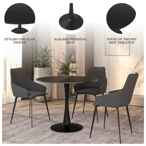 Bristol 40" Round Dining Table with MDF Wood Tabletop in Black Steel