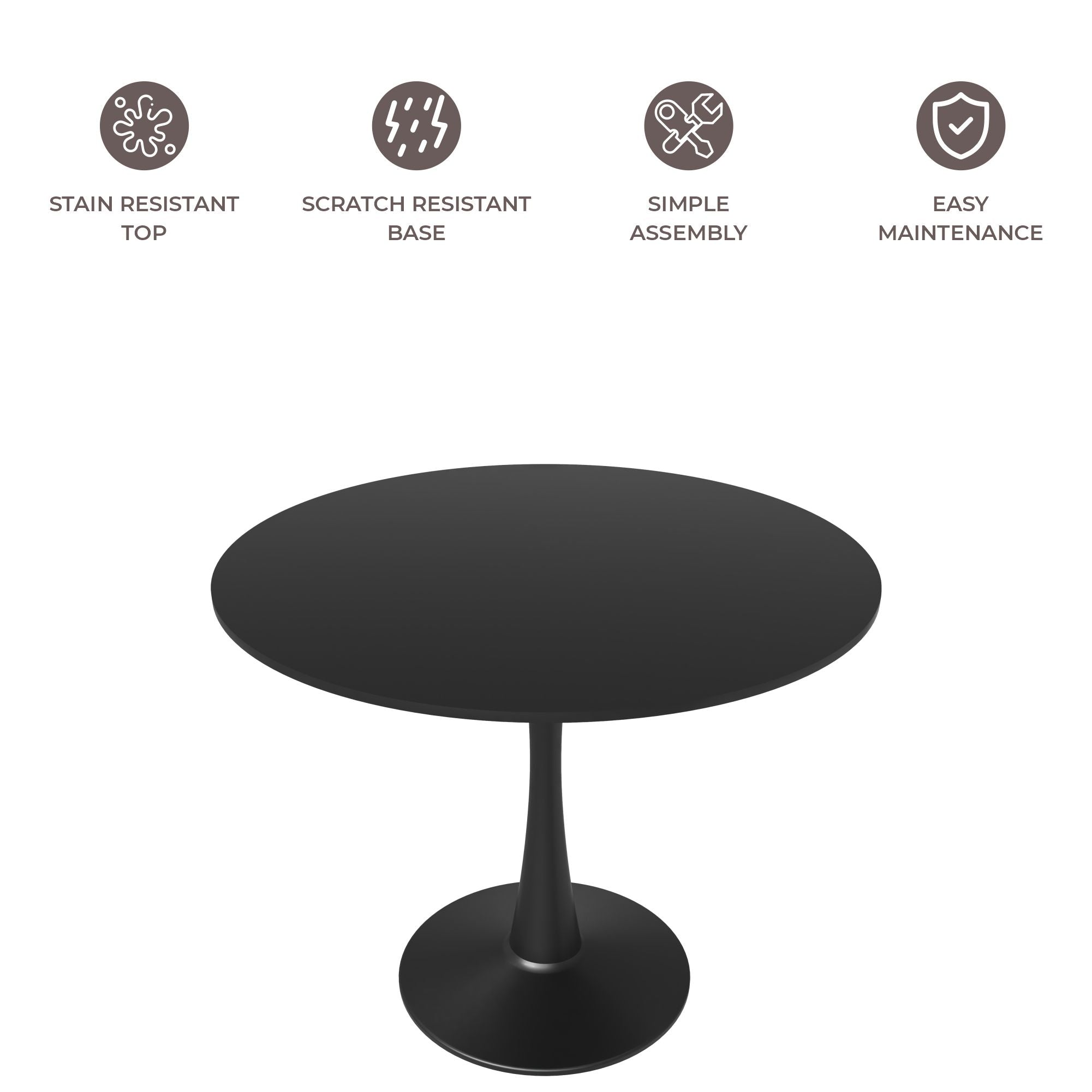 Bristol 40" Round Dining Table with MDF Wood Tabletop in Black Steel