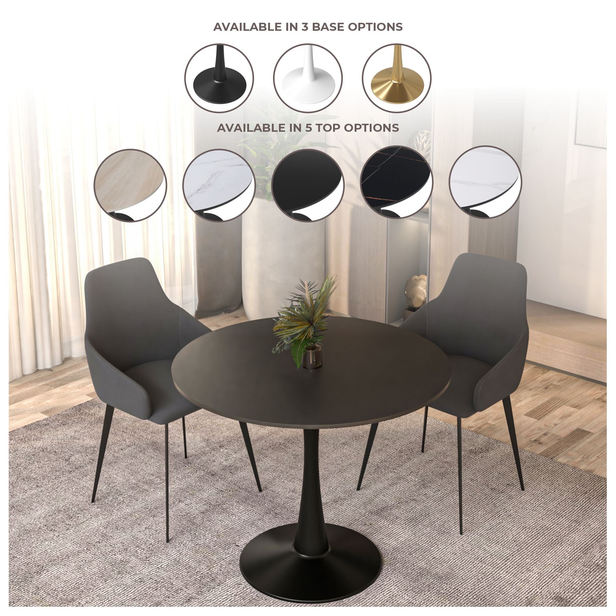 Bristol 40" Round Dining Table with MDF Wood Tabletop in Black Steel