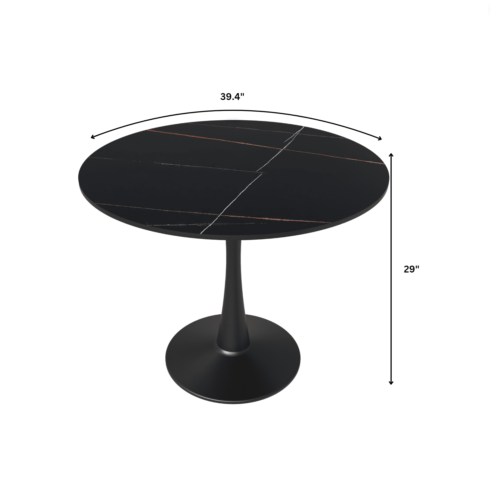 Bristol 40" Round Dining Table with Sintered Stone Tabletop in Black Steel