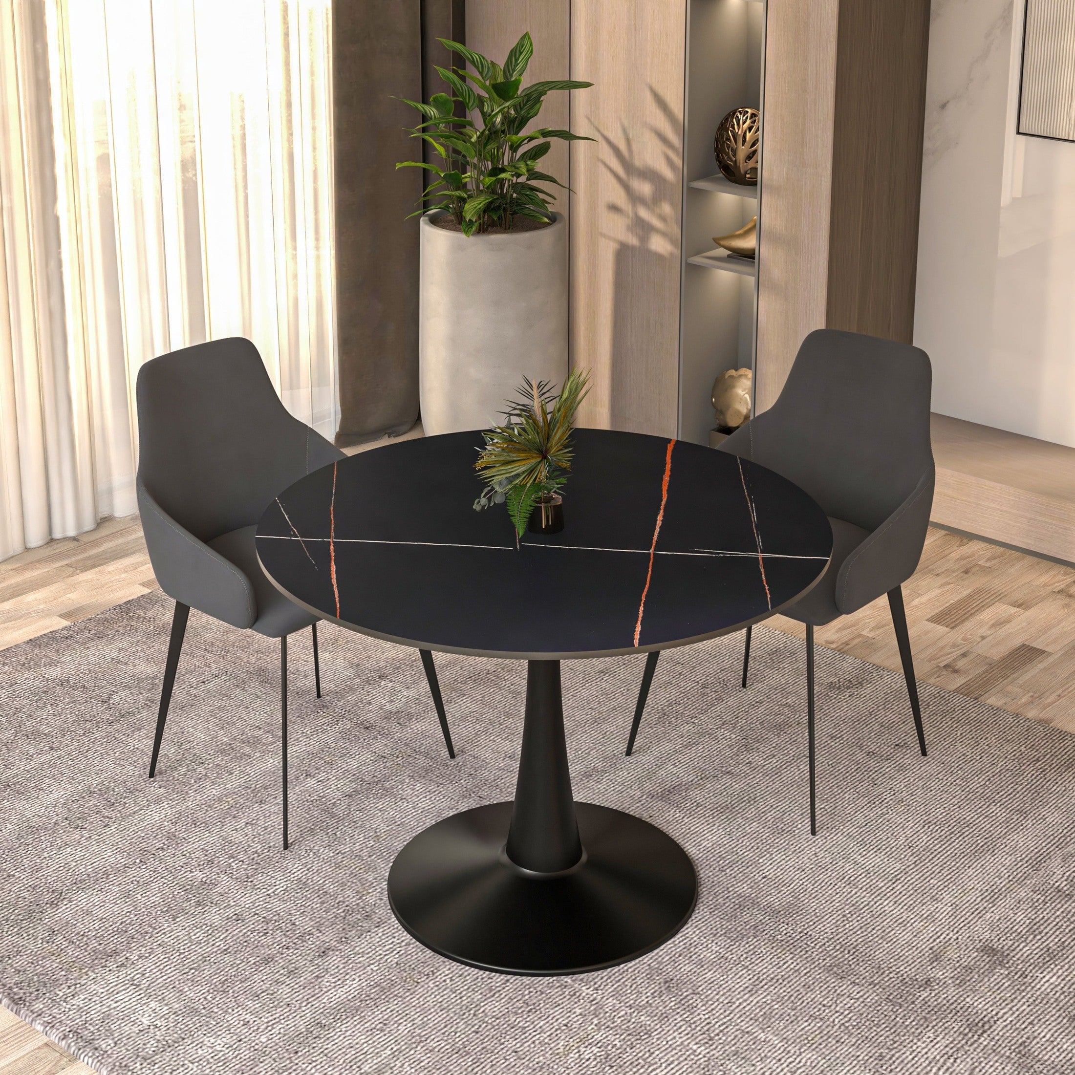 Bristol 40" Round Dining Table with Sintered Stone Tabletop in Black Steel